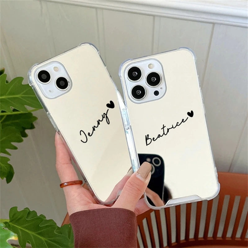 Custom Heart Name Protective Mirror iPhone Case Custom Silicone cover for iPhone 15 14 13 12 Pro 11 7 8 X XS Max XR Phone Cover