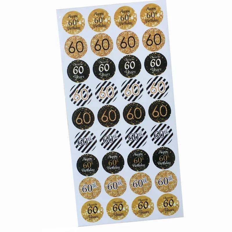 216pcs 30th Happy Birthday Paper Seal Stickers Cheers to 40 50 60 70 80 Years Old Party Gift Stickers Baby Shower Party Supplies