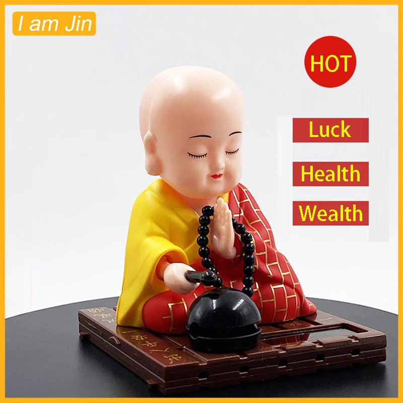 Solar Little Monk Creative Car Ornaments Dashboard Decoration Toys Chinese Style Buddhism Lucky Ornament Interior Accessories