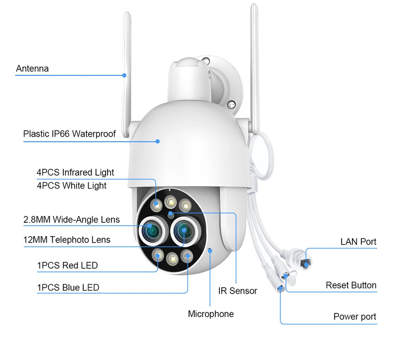 MISECU UHD 4K 8X PTZ Hybrid Zoom 2.8mm 12mm Dual Lens  Wireless IP Camera 8MP Human Detect Auto Tracking Wifi Camera Color Night