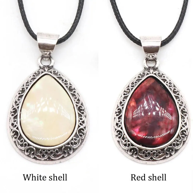 2pcs/Set 39x27mm Natural Stone Crystal Water Drops Pendant Alloy Electroplate Tiger Eye Amethyst Quartz Abalone Bebey Necklace