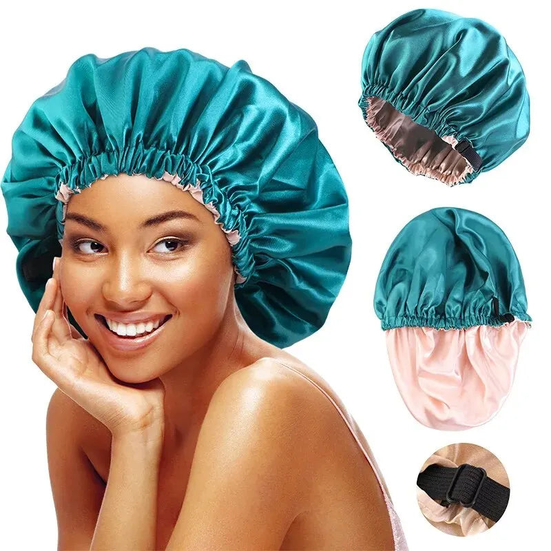 Large Satin Bonnet Silk Night Sleeping Cap Long Satin Bonnet With Head Tie Band Bonnet Edge Wrap For Women Hair