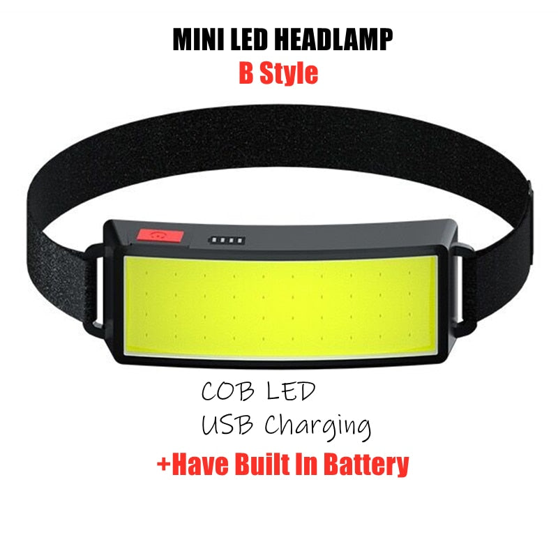 1-16PCS Headlamp Portable Mini COB LED Headlight with Built-in Battery Flashlight USB Rechargeable Head Lamp Hiking Torch