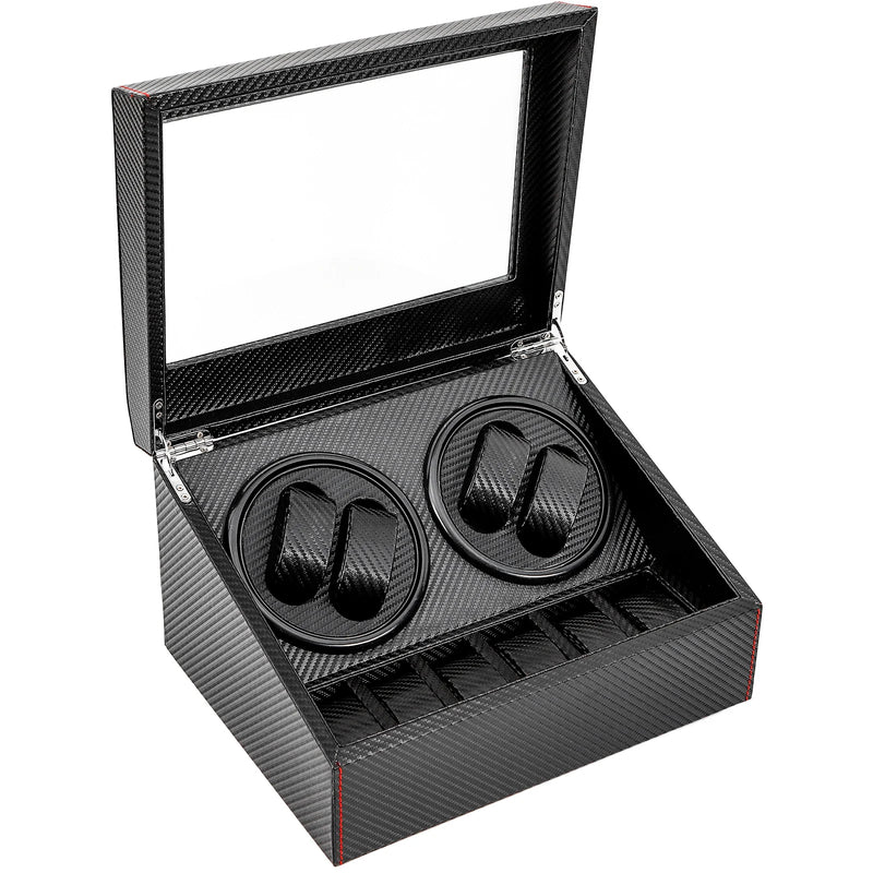Carbon Fiber PU Leather Watch Winder Automatic Rotation Watches Storage Box Display Case Electric Turntables