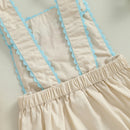 Easter Bunny Embroidered Sleeveless Romper Jumpsuit with Carrot Applique and Square Neckline for Baby Girls