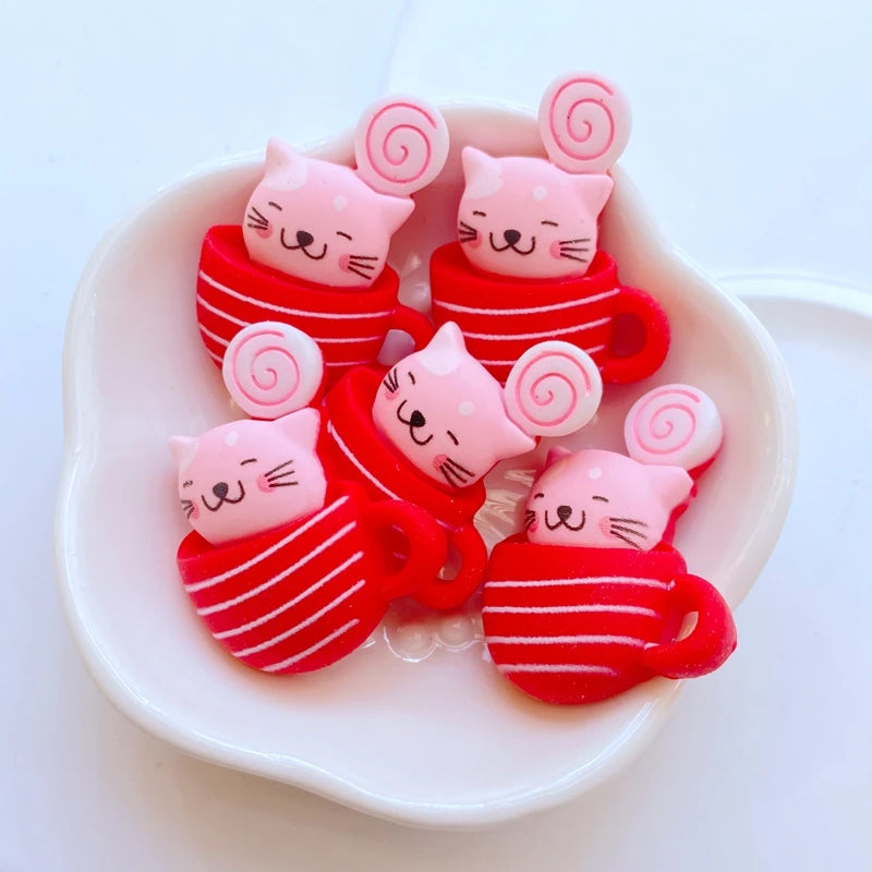 10Pcs New Cute Mini Cartoon Cat, Rabbit, Bear Resin Flatback Cabochon Ornament Jewelry Making Hairwear Accessorie