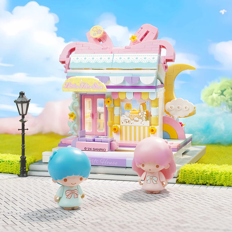 New Keeppley Sanrio Building Blocks Original Kuromi Melody Gemini Cartoon Street View Decoration Model Children's Toys Girl Gift