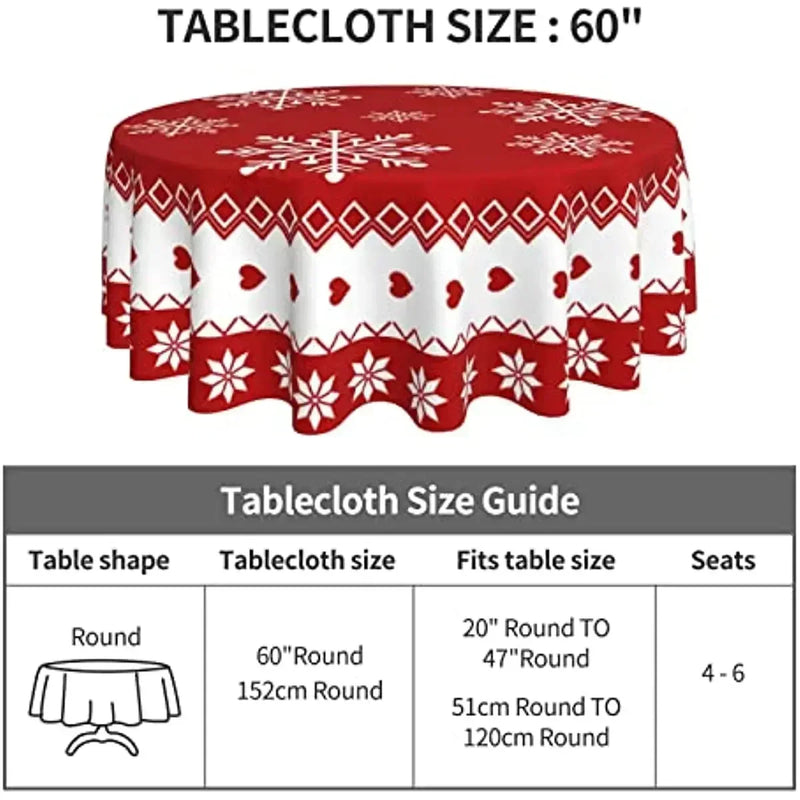 Christmas Table Cloth Red Round Christmas Tablecloth 60 Inch Washable Reusable Winter Snowflake Tablecloth for Holiday Party