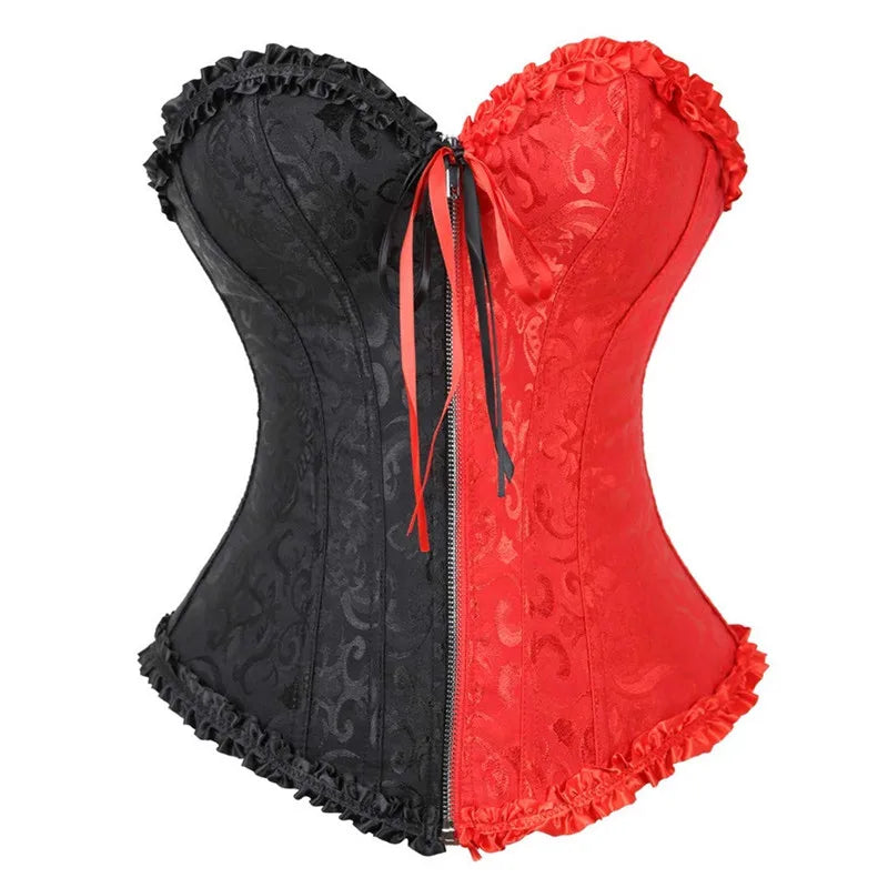 Corsets Bustiers Sexy Top Blouse with Zipper Red and Black Corset Costume Halloween Plus Size Floral Vintage Gothic Corsetto