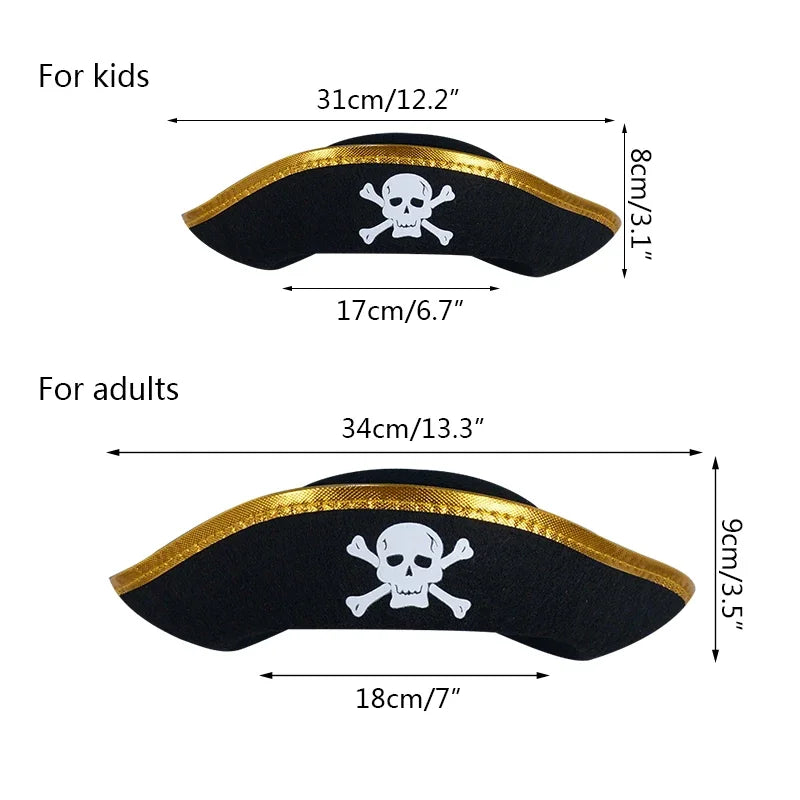 Print Skull Children / Adult Pirate Hat Cosplay Costume Cap Halloween Masquerade Party Performance Pirate Captain Hat Props