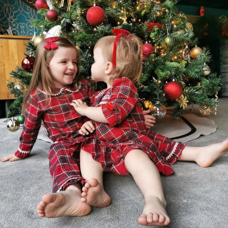 Mudbala Baby Toddler Christmas Matching Family Pajamas Girls Boys Flannel Tartan Kids Pyjamas Set With Eyemasks And Bows Hairpin