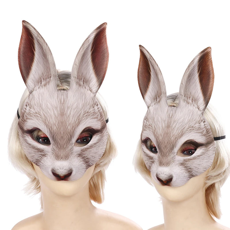 Half Face Rabbit Mask Adult Halloween Animal Head Masks Party Cosplay Mask Easter Carnival Masquerade Accessories Shooting Props