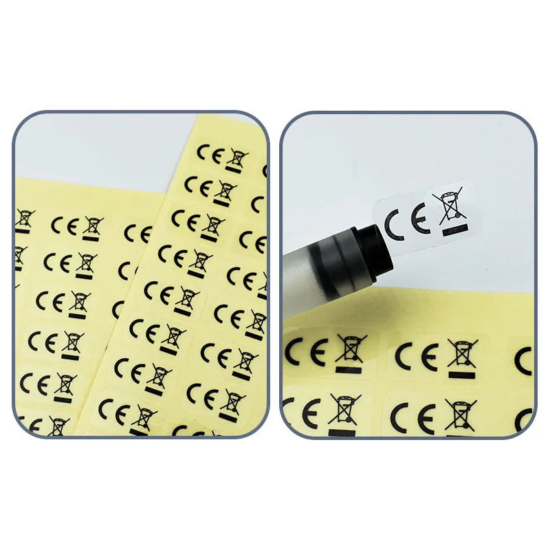 Europe Union Standard CE Trash Bin Label WEEE Recycling Logo Transparent Self-adhesive CE Sticker 200pcs