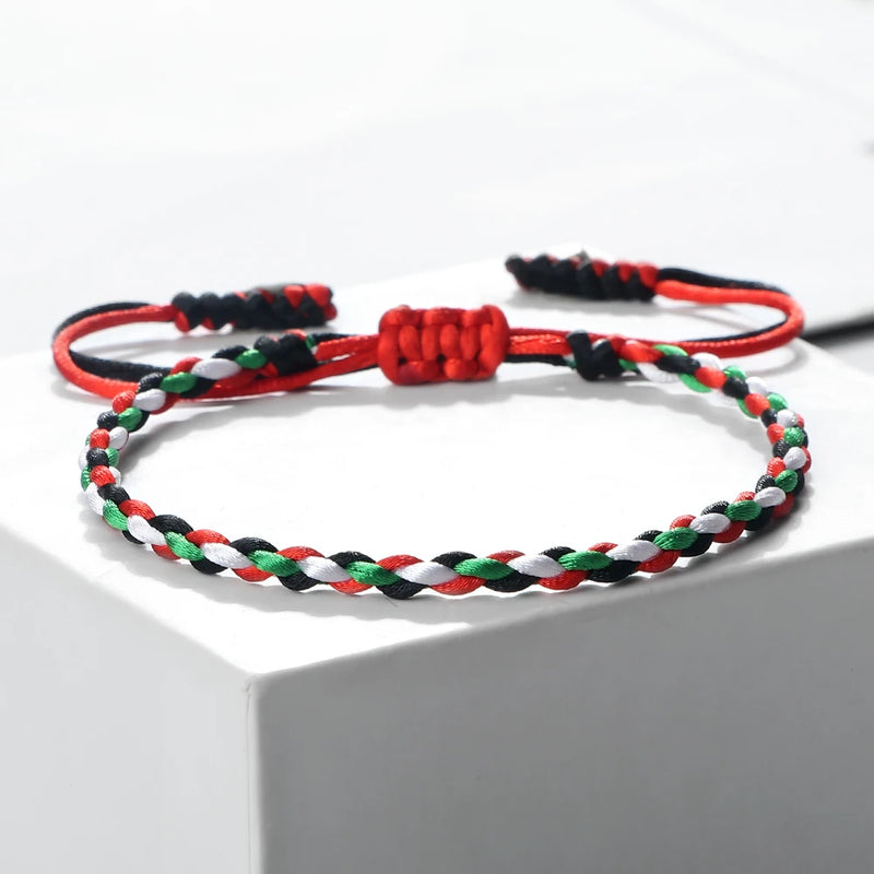 Palestine Flag String Bracelet Red Black White Green Rope Braided Bangle Christmas Gift UAE Kuwait Natural Stone Beads Bracelets