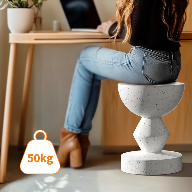 Modern Concrete Side Table for Indoor Outdoor Round Coffee Table Accent Table Garden Stool Unique Shaped