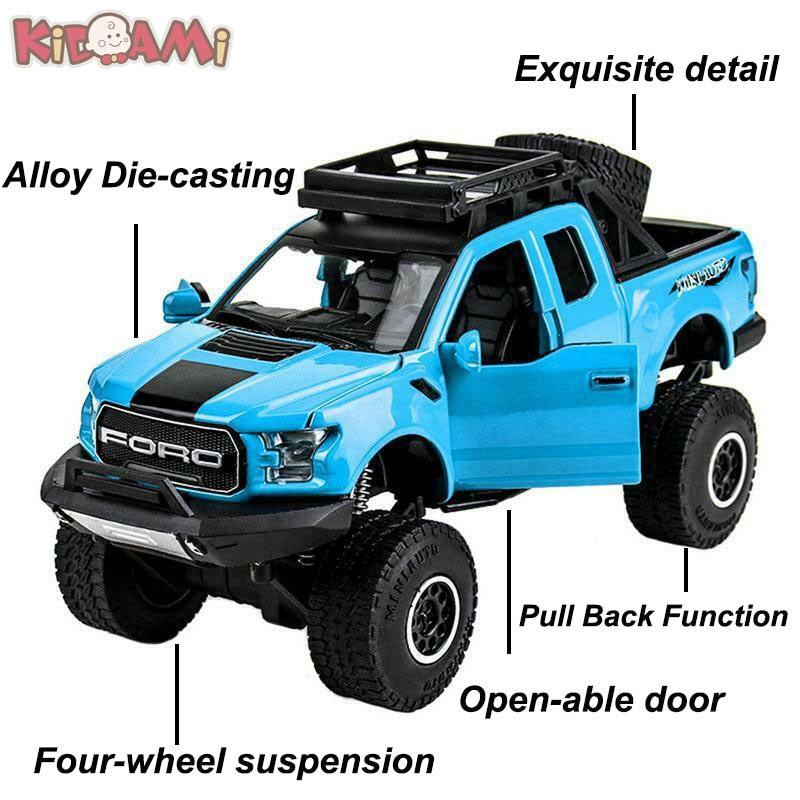 KIDAMI 1:32 Ford Raptor F150 Big Wheel Alloy Diecast Model Modified Off-Road Vehicle Collection Kids Toy Metal Car модель автомо