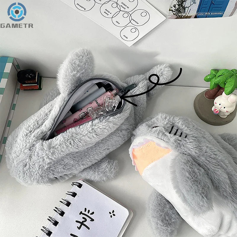 1PC Cute Plush Shark Pencil Case Student Stationery School Supplies Kawaii Doll Back To School Storage Bag Pen Bag Stationery