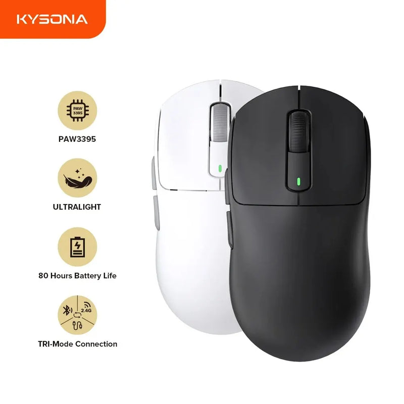 Kysona M600 PAW3395 Wireless Bluetooth Gaming Esports Mouse 55g 26000DPI 6 Buttons Optical PAM3395 Computer Mice For Laptop PC