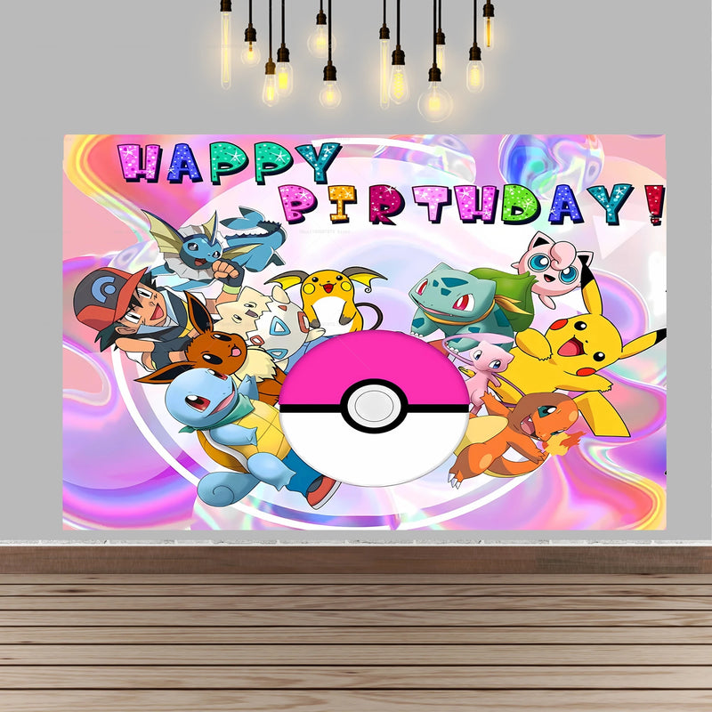 Pokemon Pikachu Birthday Party Backdrop Cartoon Baby Shower Background Photography Wall Photo Studio Banner Decor For Boy Gift