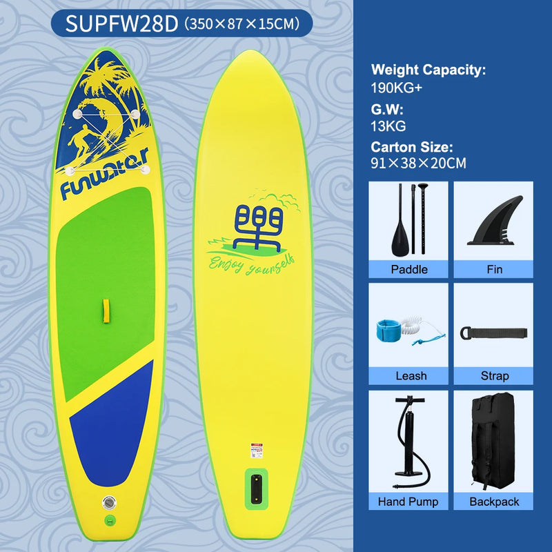 FunWater 350✖87✖15cm Sup Board Inflatable Surfboard Stand Up Paddle Board Inflatable Sup PaddleBoard with Accessories EU Stock