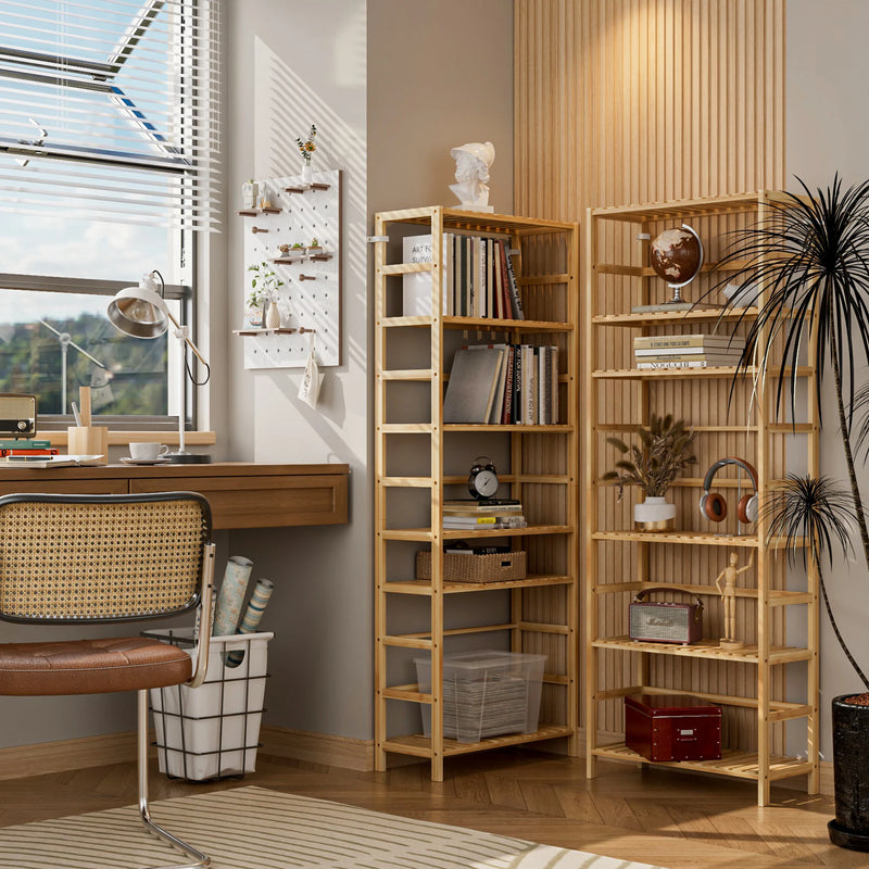 Freestanding Bamboo Bookcase Storage Shelf 6-Tier Bathroom Kitchen Shelving Unit Rack Organizer