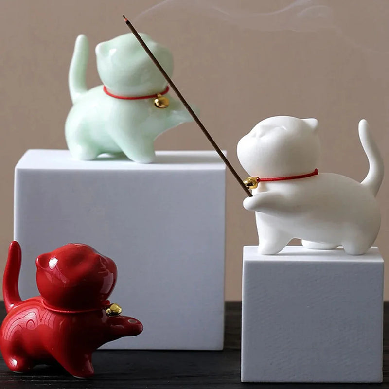 Cute Cat Buddhism Line Incense plate Incense Burner Stick Holder  Sandalwood Coil Base Temples Yoga Studios Home Decoration