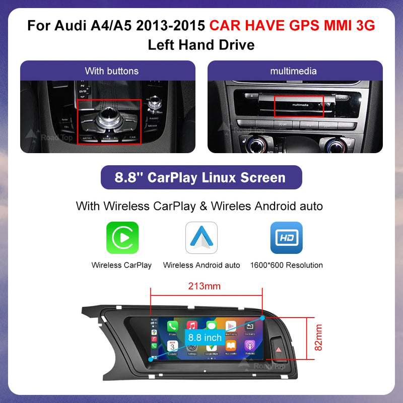 Linux Car Multimedia Radio Touch Screen For Audi A4 A5 2013-2015 with Wireless CarPlay Android Auto Airplay Miracast Function