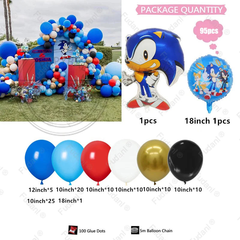 96pcs Sonic Themed Birthday Party Decoration Balloon Garland Set Is Suitable for Boys' Birthday Baby Shower Party Decoration