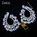 ZAKOL Fashion Clear Zircon Circle Shape Stud Earrings for Women Crystal Wedding Party Jewelry EP069