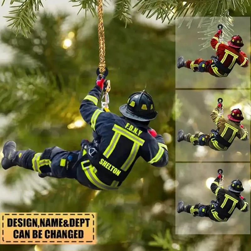 2D Personalized Christmas Firefighter Pendant Christmas Tree Decoration Wooden Creative Fire Peripheral Car Pendant Keychain