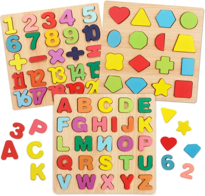 Kids Wooden 3D Alphabet Number Puzzle Toy Baby Colorful Letter Digital Shape Board Educational Toy for Toddler Boy and Girl Gift