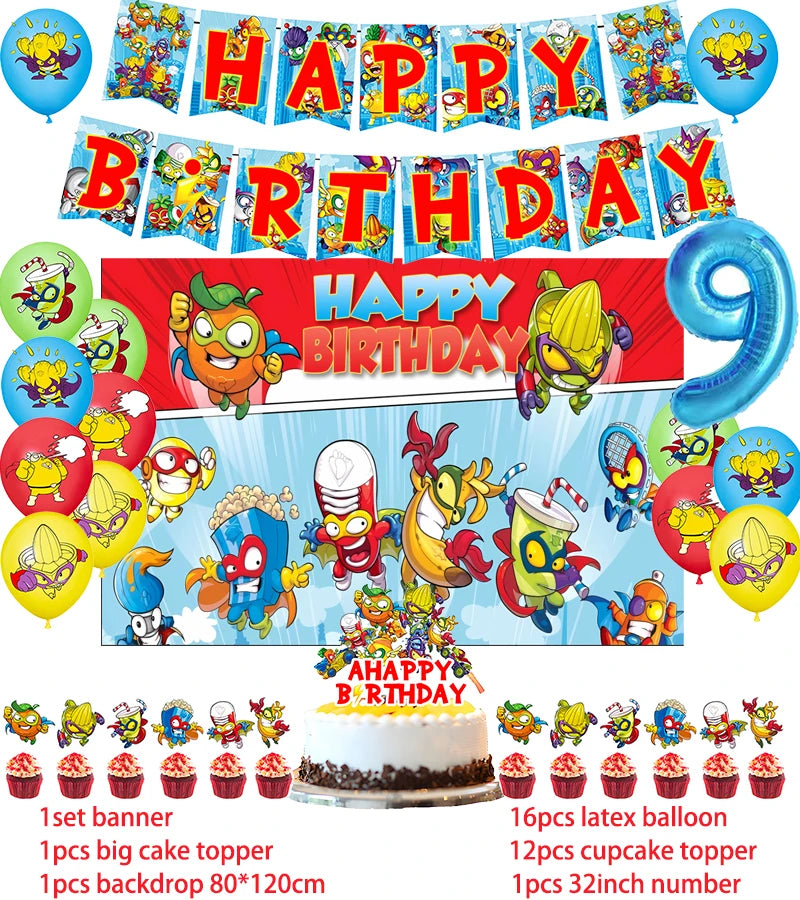 Superzings Birthday Party Supplies Balloon Banner Backdrop Tableware Cake Topper Party Decoration Baby Shower