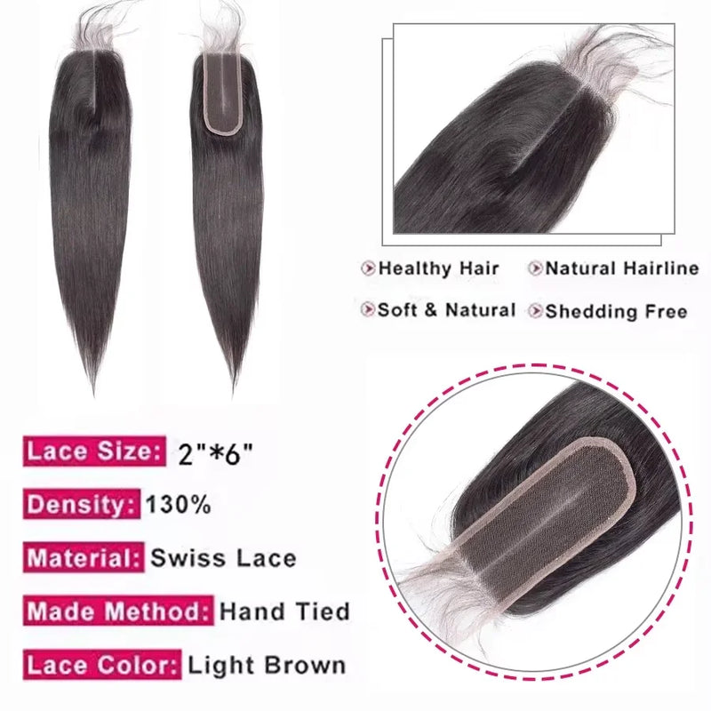 2x6 HD Lace Closure Human Hair Pre Plucked With Baby Hair For Women 14-24 Inch Transparent Straight Closure Fast Shipping