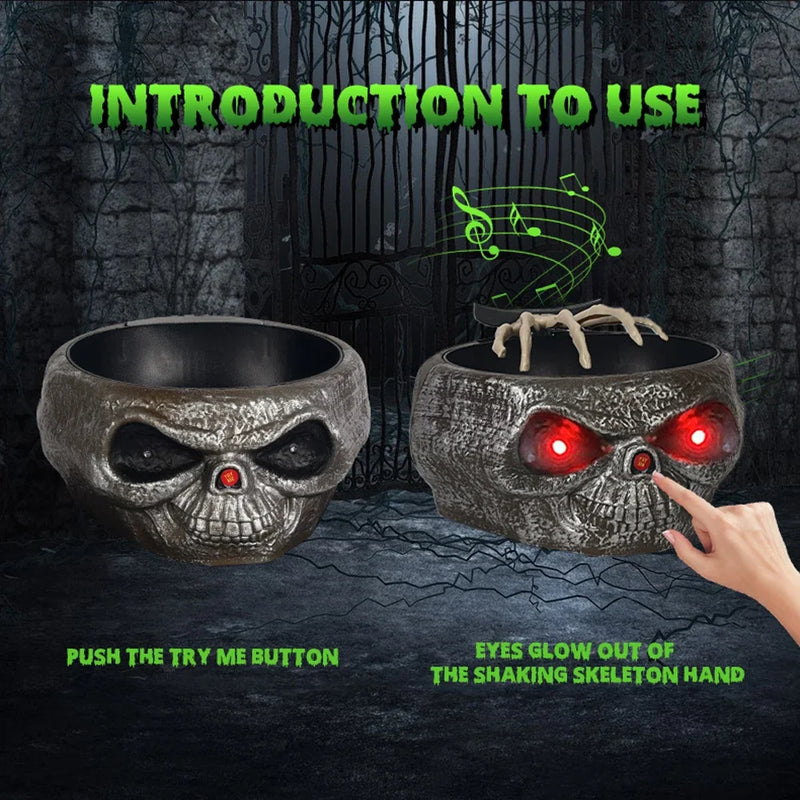 Halloween Electric Toy Candy Bowl with Jump Skull Hand Scary Eyes Party Creepy Decoration Haunted Skull Bowl Ktv Bar Horror Prop