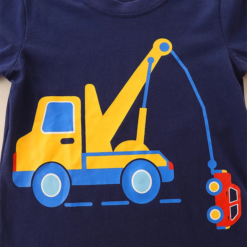 Little maven Baby Boys Kids Autumn Tops Clothes 2024 Children Vehicle Excavator Long Sleeved  Toddler T-shirt Cotton