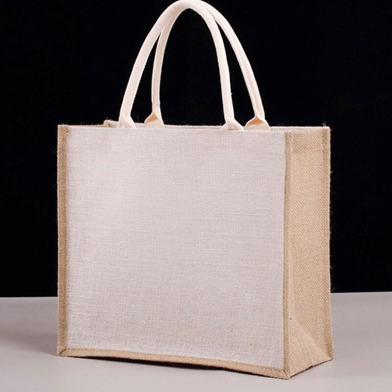 Reusable Jute Tote Bag Eco Friendly Burlap Grocery Bags for Shopping Beach