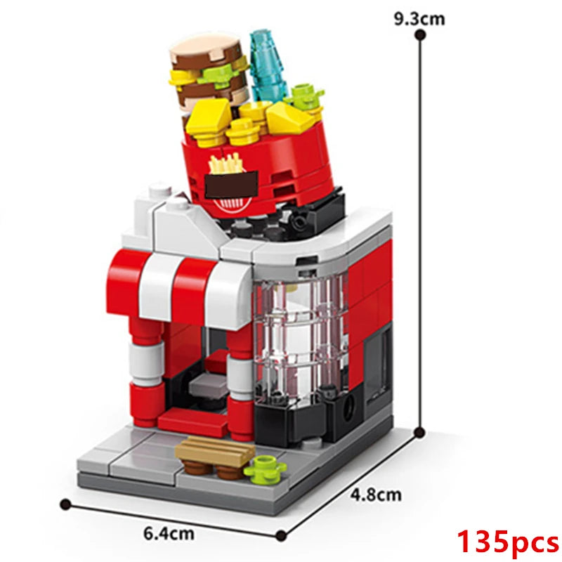 DIY Architecture Store Street View Food House Building Blocks Kit Girls Bricks Classic Movie Model Kids Toys For Children