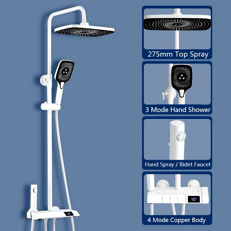 Top1 Piano Key Shower Set Gray Bathroom Digital Display Faucet Shower System Set Bathtub Hot and Cold 4 Functions Tap Shower Set