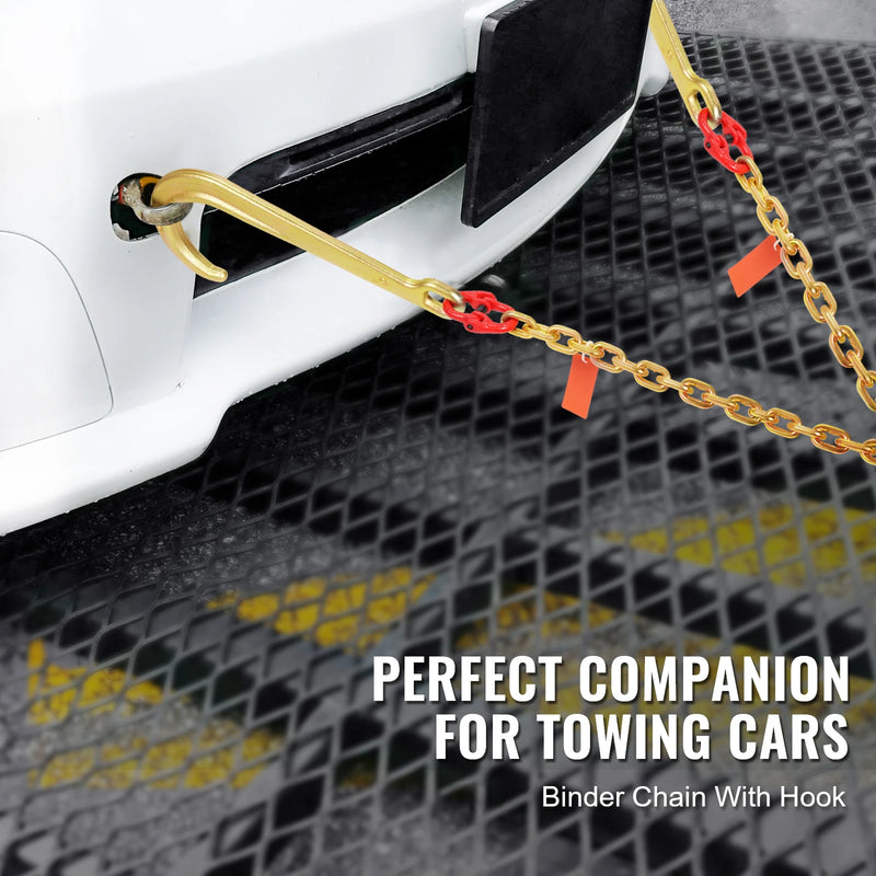 SucceBuy G80 V Towing Bridle Chain Towing with 15" J & Grab Hooks Transport Tow Chain Bridle for Flatbed Truck Wrecker Recovery