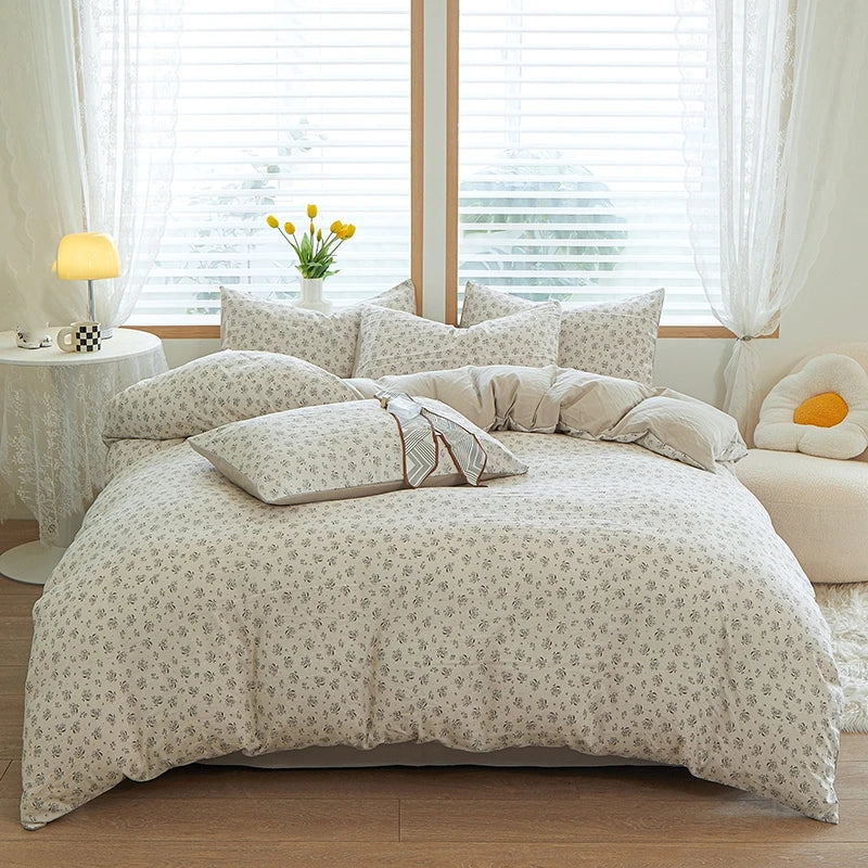 3pcs  light gray Duvet Cover Set (1*Duvet Cover + 2*Pillowcase, Without Core), Fresh Flower Print Bedding Set, Soft Comfortable