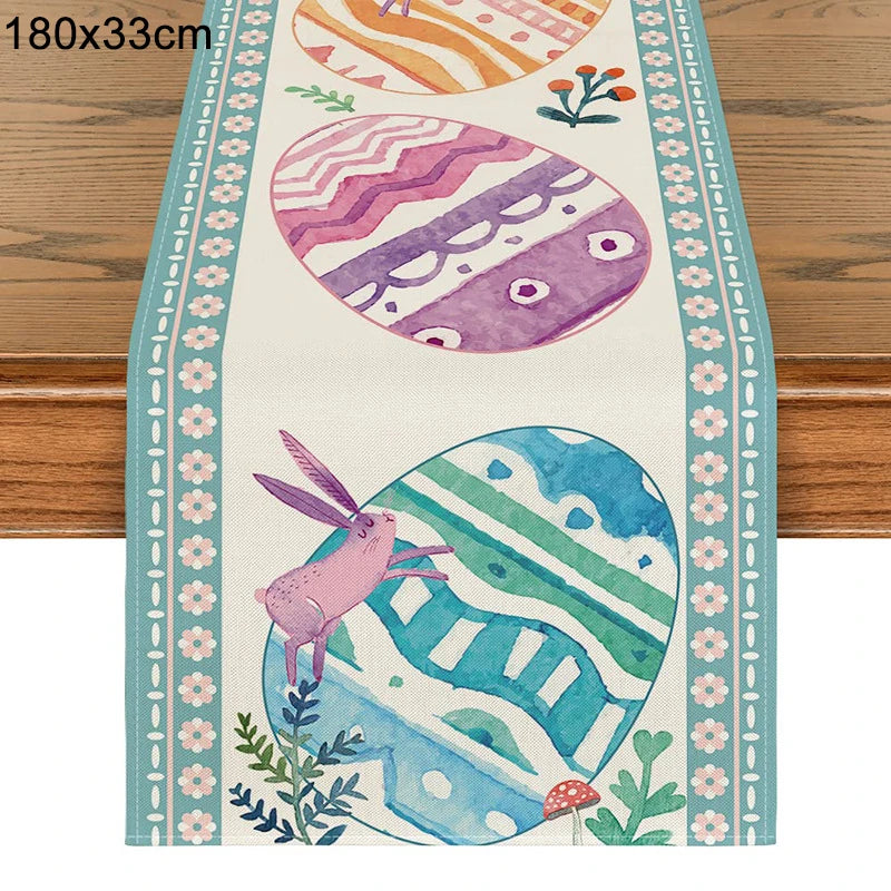 2024 Easter Rabbit Table Runner Linen Bunny Dining Table Cloth Placemat Spring Holiday Happy Easter Decoration For Home Kitchen