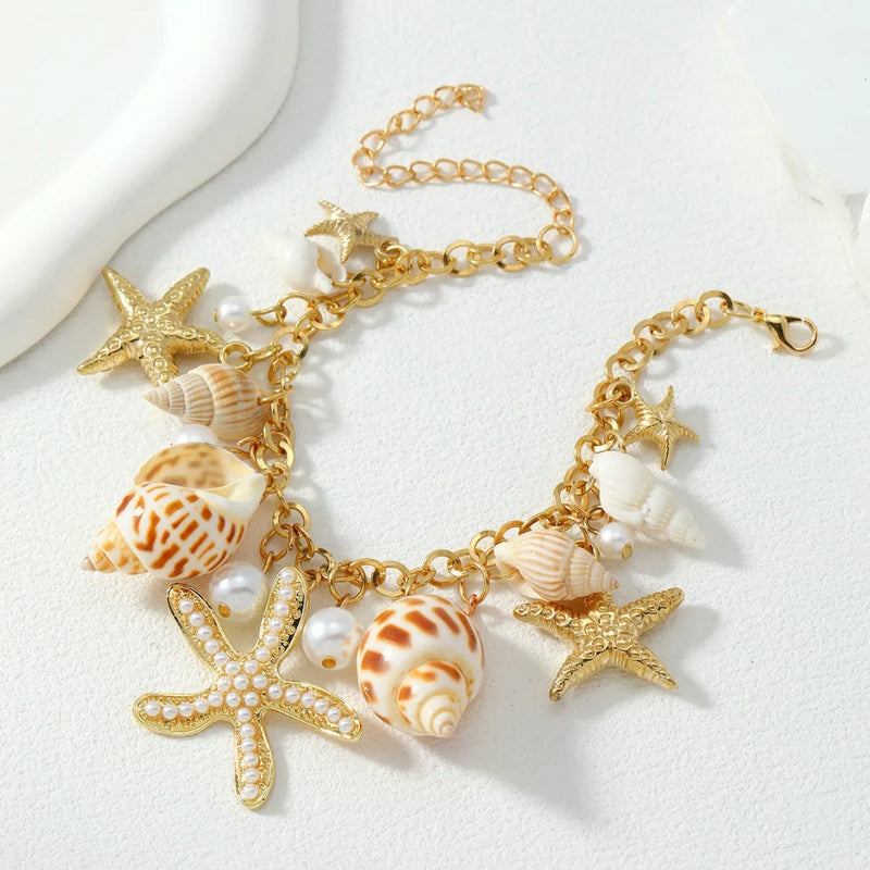 Vacation Style Ocean Series Shell Starfish ImitationPearl Necklace Women's Vacation Leisure Party Exaggerated Shell Necklac