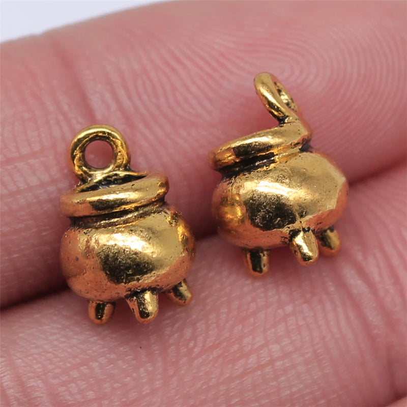 WYSIWYG 10pcs 3 Colors Halloween Witch Cauldron Cooking Pot Censer Charm Metal Charms For Jewelry Making 9x12mm