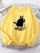 Kitchen Knife Black Cat Wha? Women Sweatshirt Harajuku Casual Hoody Fashion Loose Hoodie Soft Warm vintage Fleece Female Tops