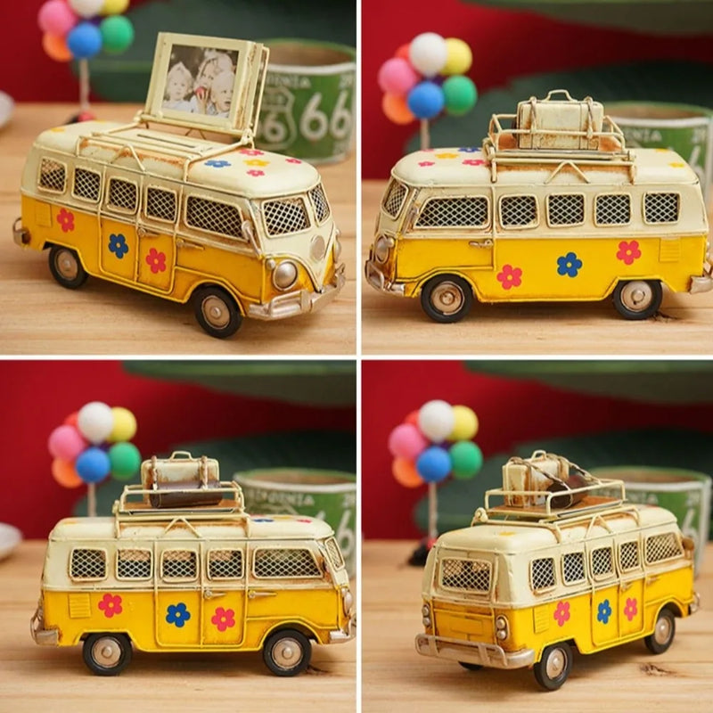 Retro Campervan Model Nostalgic Old Object Large Metal Iron Art Bus Piggy Bank Gift Desktop Decoration Camper Van Model Bar