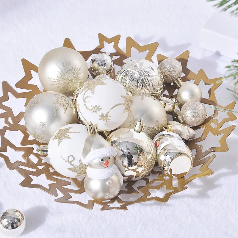 70Pcs/box Christmas Tree Ball Ornaments Snowflake Snowman Star Hanging Pendants Noel Navidad Home Decoration 2024 New Year Gift