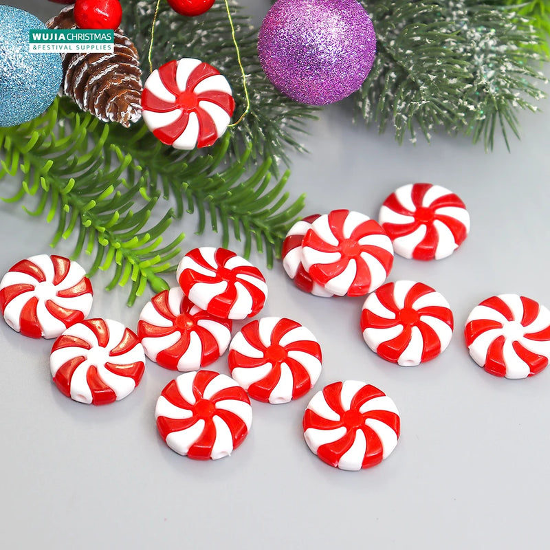 12/24pcs New Year Acrylic Candy DIY Xmas Tree Hanging Christmas Artificial Candies Peppermint Ornaments Red White Sweets Navidad