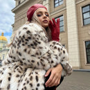 Exclusive Winter 2023 Long Belted Leopard Faux Fox Fur Coat Women Overcoats Ladies Stylish Street Fashion Fluffy Fox Fur Jacket