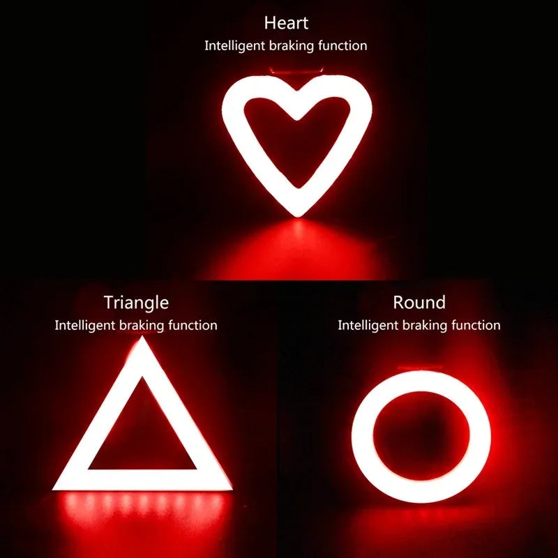 Bike Heart Shape Tail Light USB Rechargeable Mountain Bicycle Rear Lamp Waterproof MTB Taillight 5 Mode Cycling Night Safety