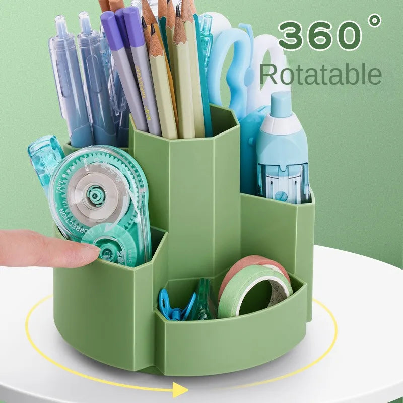 Kawaii Desktop Pen Holder 360°rotatable 5gird Large-capacity Cute Stationery Creative Multifunctional Storage Box Desk Organizer